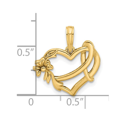 14K Gelbgold Fantasie Herz und Schleife Charm