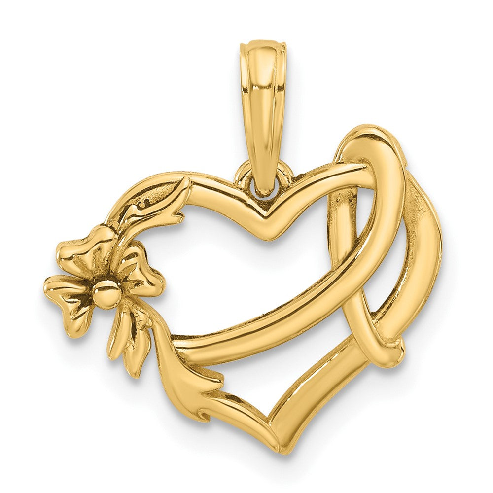14K Gelbgold Fantasie Herz und Schleife Charm