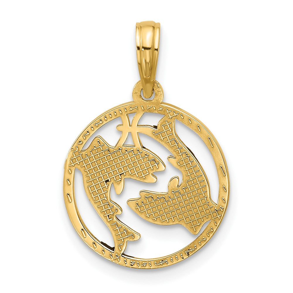 14K Gelbgold Poliert Rund Pisces Anhänger