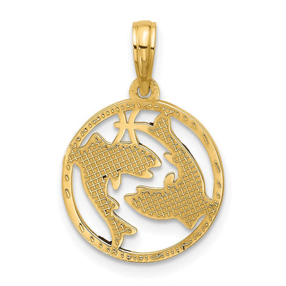 14K Gelbgold Poliert Rund Pisces Anhänger