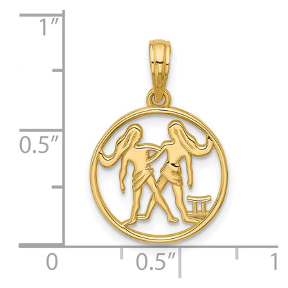 14K Gelbgold Poliert Rund Gemini Anhänger