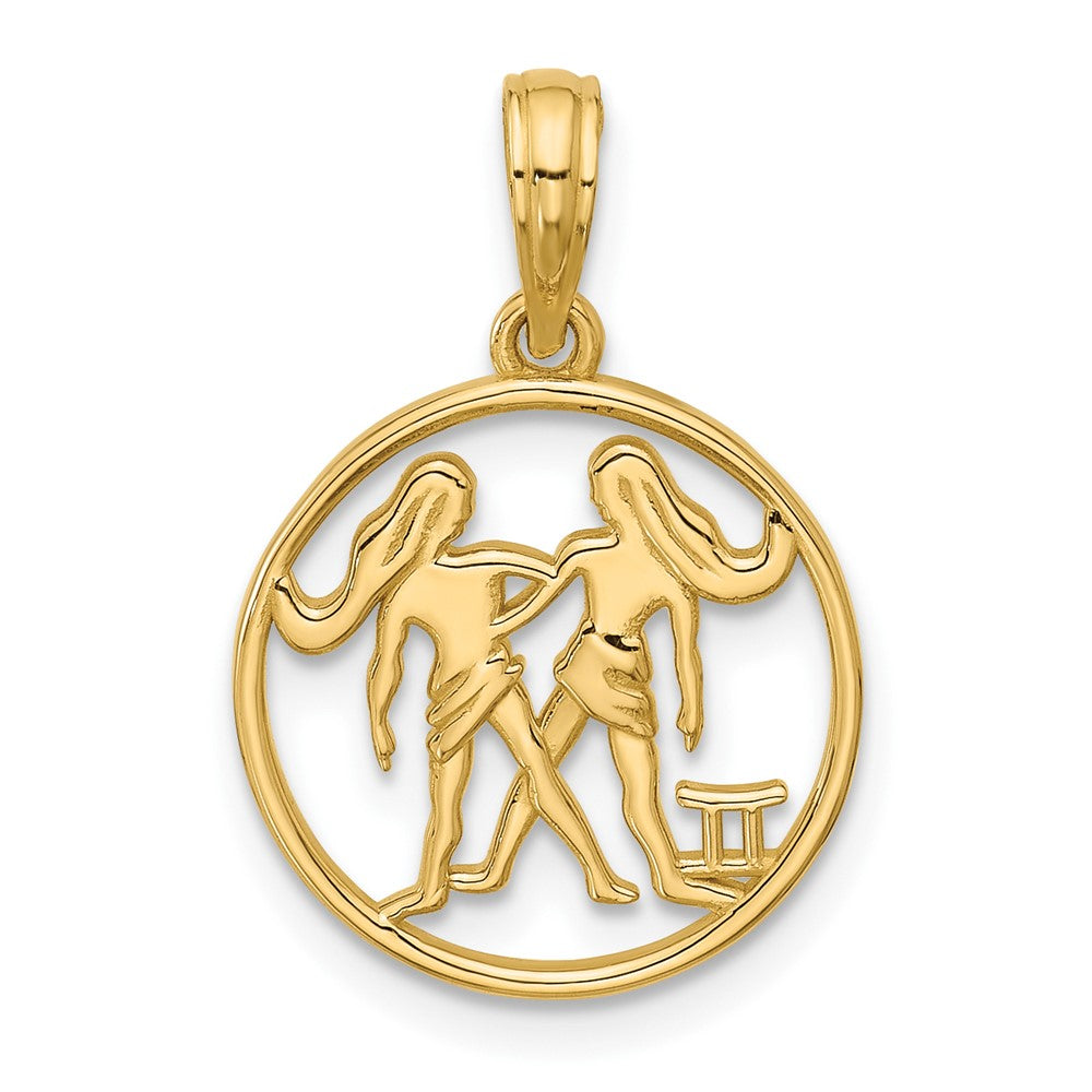 14K Gelbgold Poliert Rund Gemini Anhänger