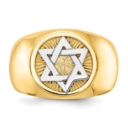 14K Bicolor-Gold Ring mit rundem Oberteil und Davidstern für Herren