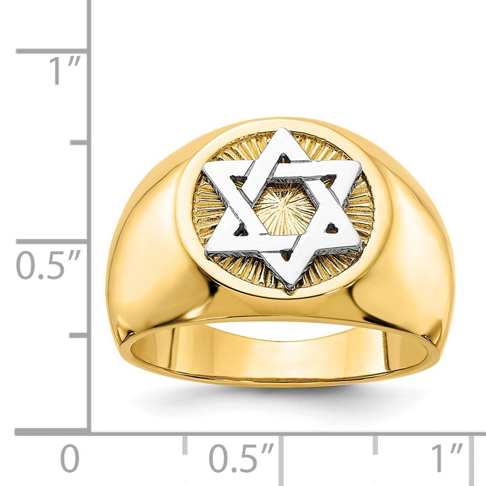 14K Bicolor-Gold Ring mit rundem Oberteil und Davidstern für Herren