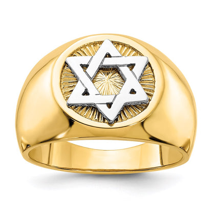 14K Bicolor-Gold Ring mit rundem Oberteil und Davidstern für Herren