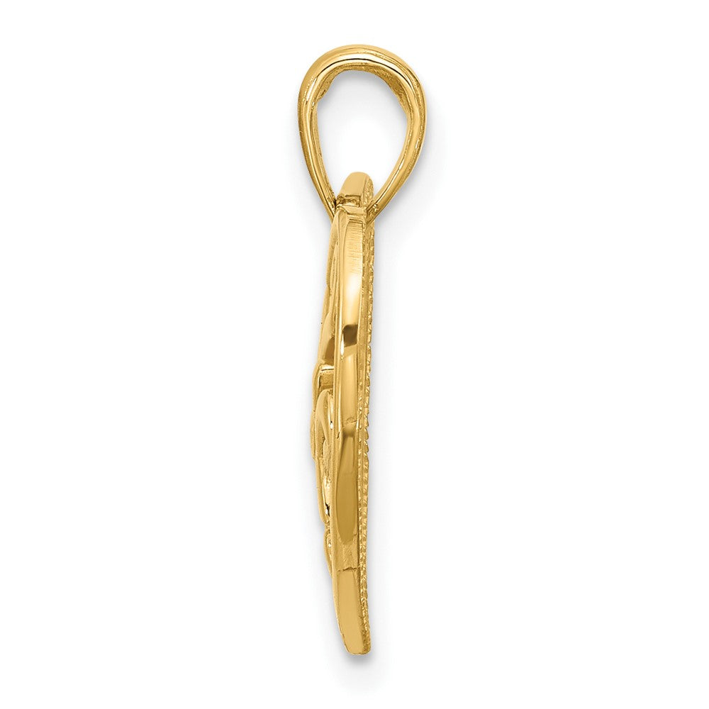 14K Gelbgold Poliert Fantasie Blume und Herz Charm