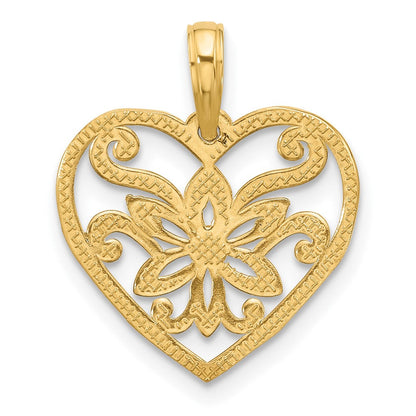 14K Gelbgold Poliert Fantasie Blume und Herz Charm