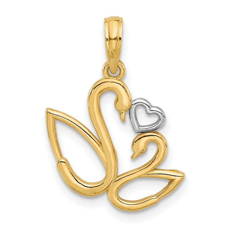 14K Gelb & Rhodium mit Rhodium Poliert Fantasie Herz und Swans Charm