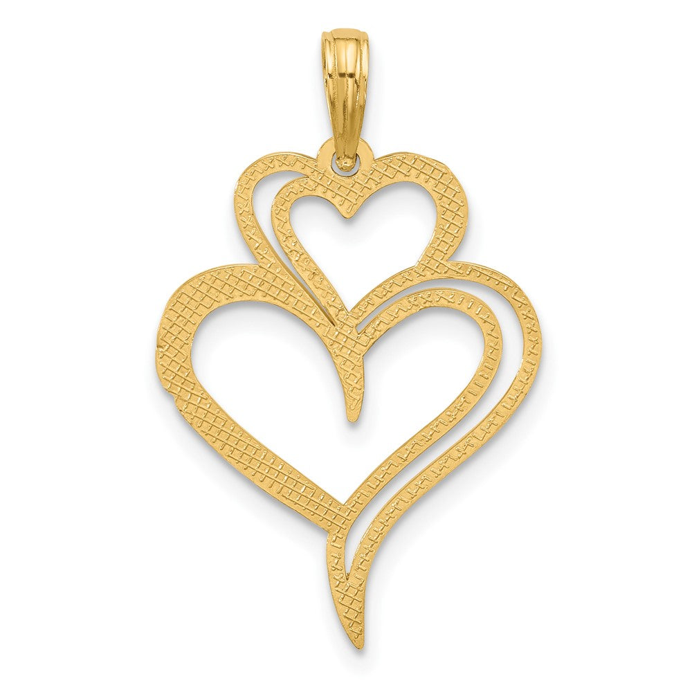 14K Gelbgold Poliert Fantasie Zwei Herz Charm