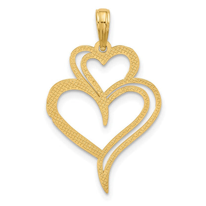14K Gelbgold Poliert Fantasie Zwei Herz Charm
