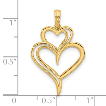 14K Gelbgold Poliert Fantasie Zwei Herz Charm