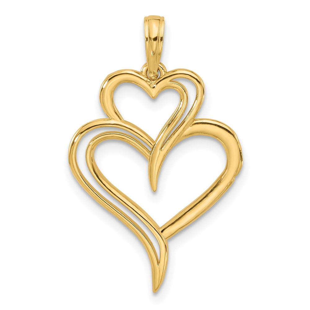 14K Gelbgold Poliert Fantasie Zwei Herz Charm