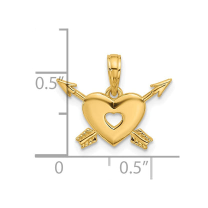 14K Gelbgold Poliert Herz und Arrows Charm