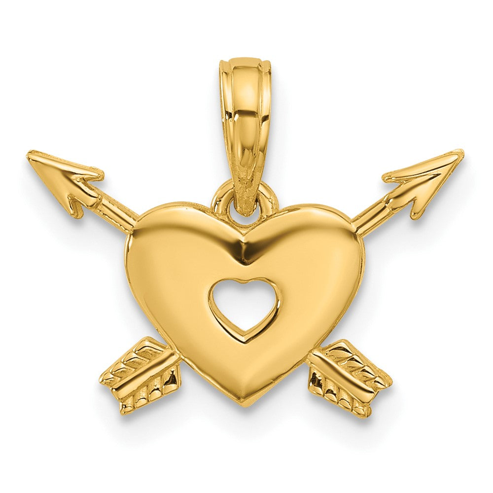 14K Gelbgold Poliert Herz und Arrows Charm