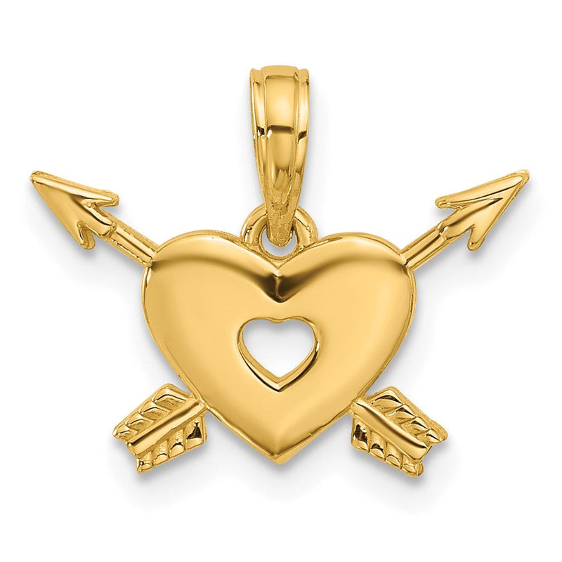 14K Gelbgold Poliert Herz und Arrows Charm