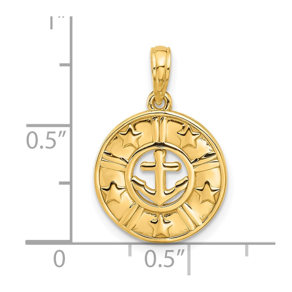 14K Gelbgold Poliert Anker und Sterne Charm