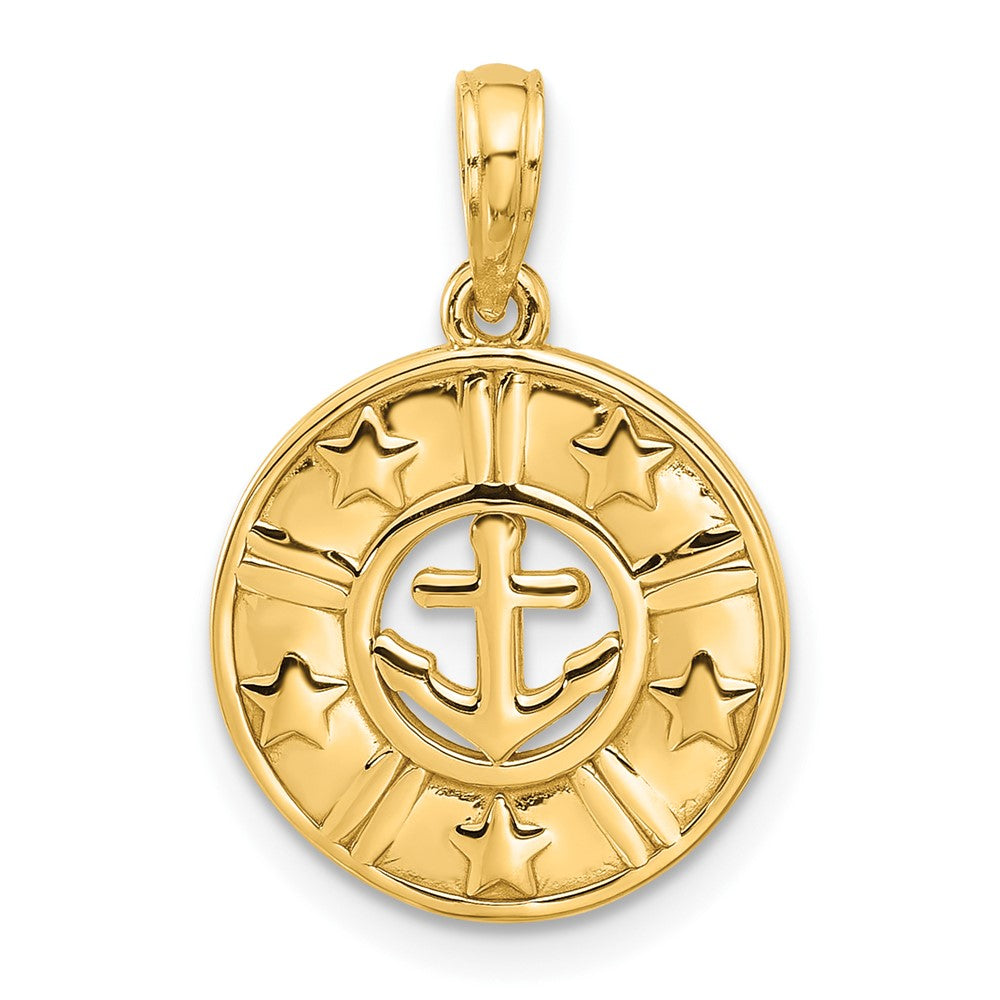 14K Gelbgold Poliert Anker und Sterne Charm