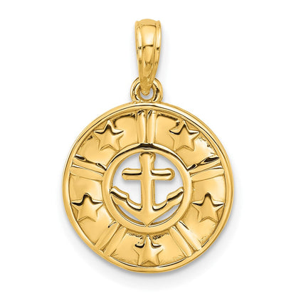 14K Gelbgold Poliert Anker und Sterne Charm