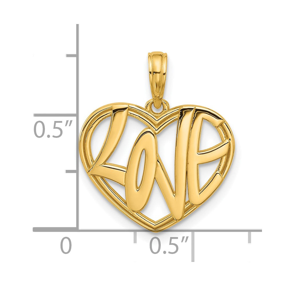 14K Gelbgold Poliert Fantasie Liebe Herz Charm