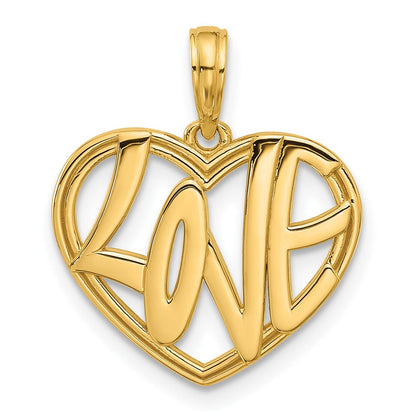 14K Gelbgold Poliert Fantasie Liebe Herz Charm