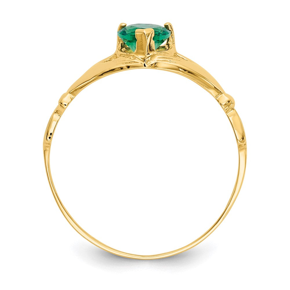 14K Gelbgold Grün Zirkonia Poliert Claddagh Ring