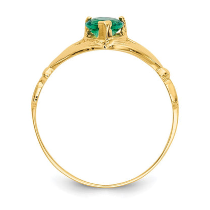 14K Gelbgold Grün Zirkonia Poliert Claddagh Ring