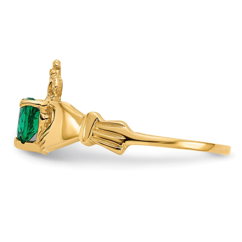 14K Gelbgold Grün Zirkonia Poliert Claddagh Ring