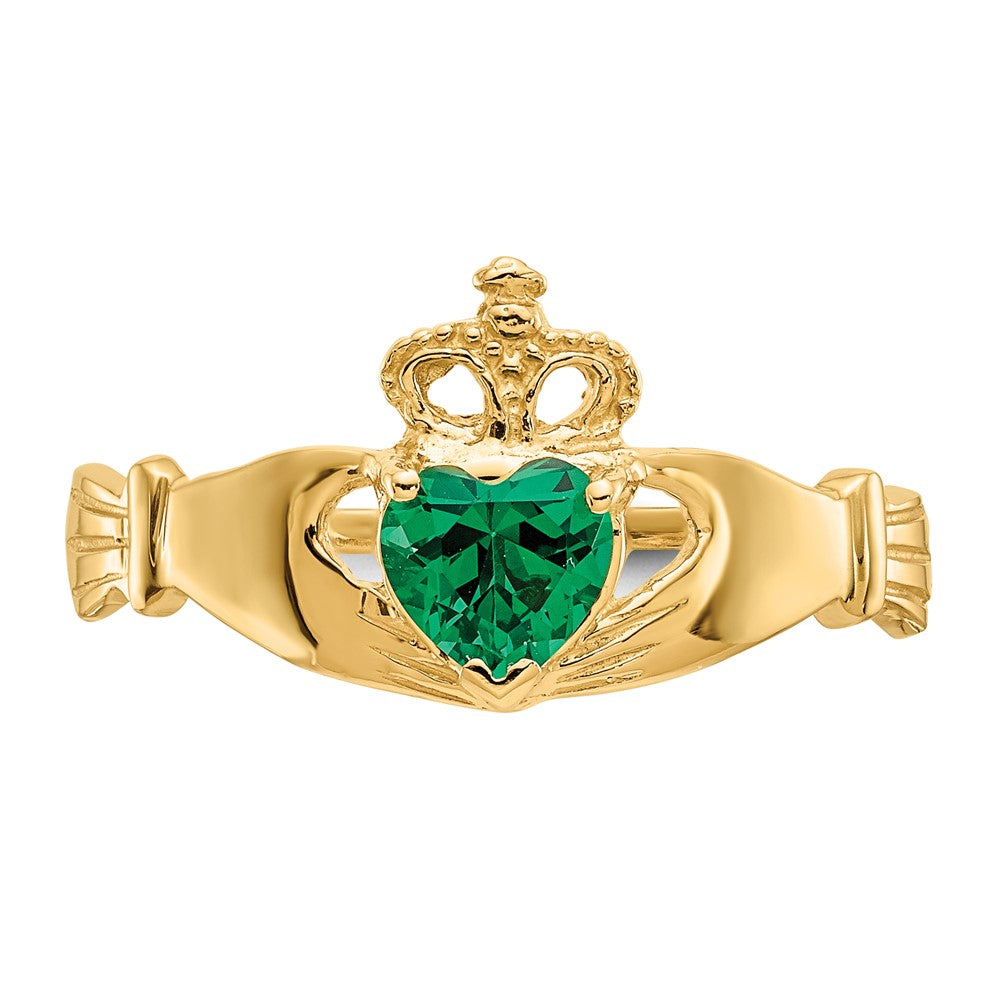 14K Gelbgold Grün Zirkonia Poliert Claddagh Ring