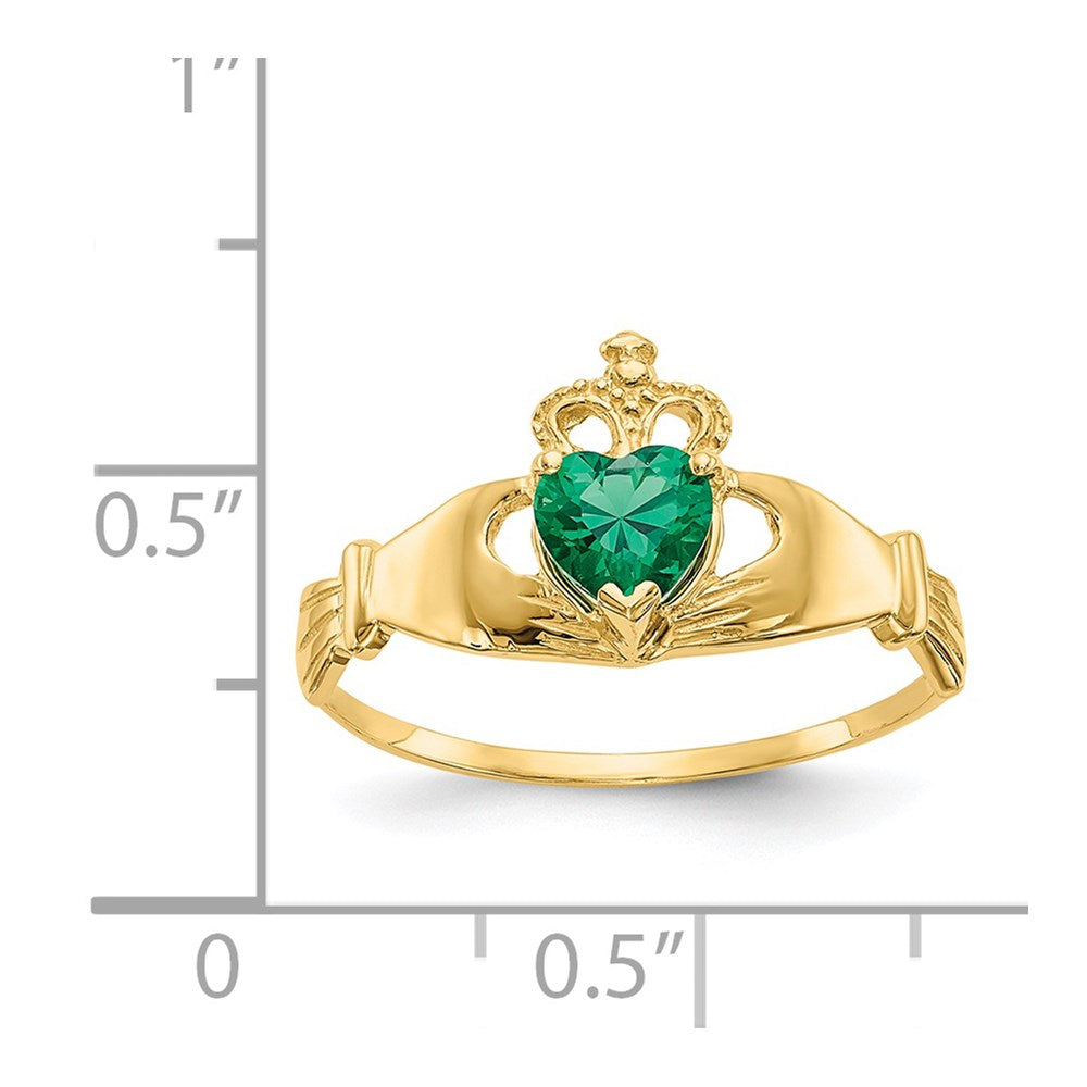 14K Gelbgold Grün Zirkonia Poliert Claddagh Ring
