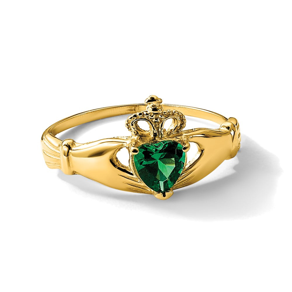 14K Gelbgold Grün Zirkonia Poliert Claddagh Ring