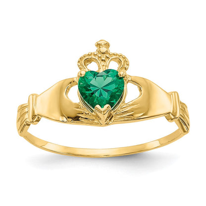 14K Gelbgold Grün Zirkonia Poliert Claddagh Ring