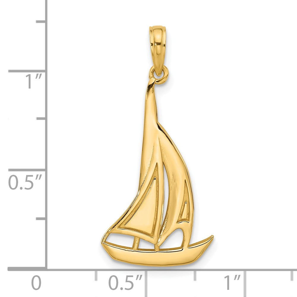 14K Gelbgold Poliert Segelboot Charm