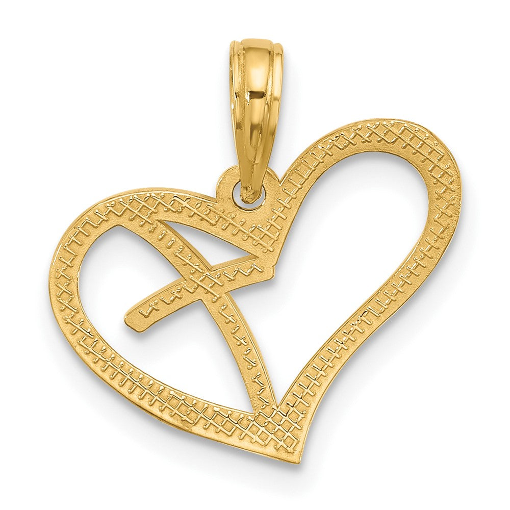 14K Gelbgold Poliert Kreuz in Herz Charm