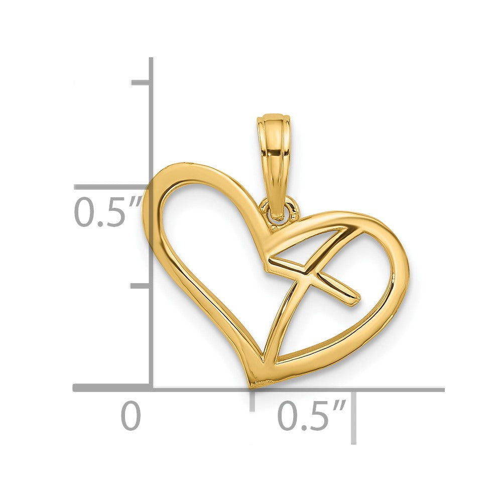 14K Gelbgold Poliert Kreuz in Herz Charm