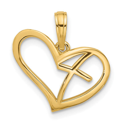14K Gelbgold Poliert Kreuz in Herz Charm