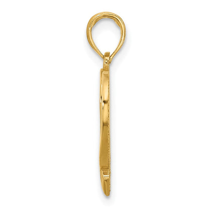 14K Gelbgold Poliert Bewusstsein Schleife und Herz Charm