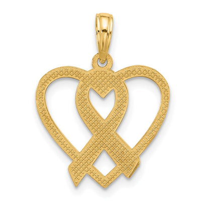 14K Gelbgold Poliert Bewusstsein Schleife und Herz Charm