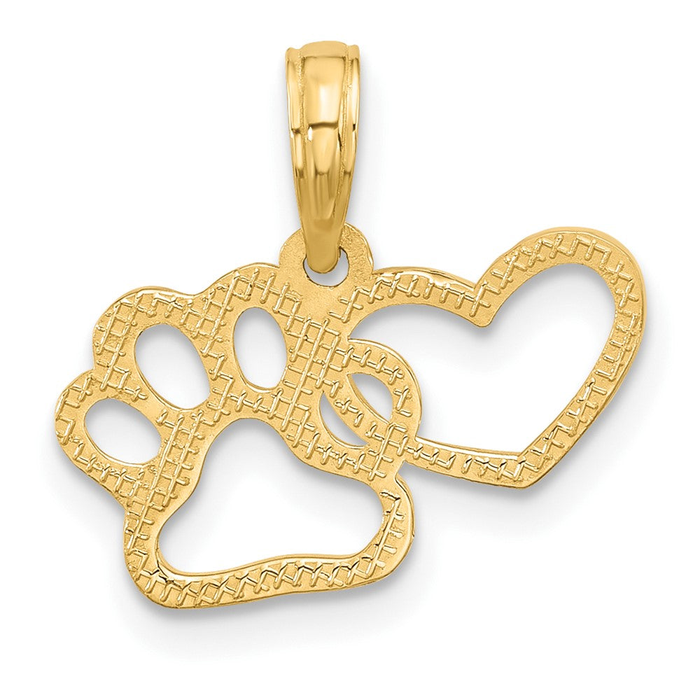 14K Gelbgold Poliert Fantasie Herz und Paw Charm