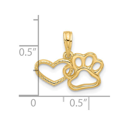 14K Gelbgold Poliert Fantasie Herz und Paw Charm