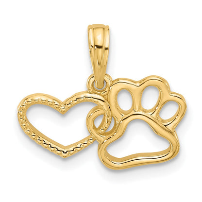 14K Gelbgold Poliert Fantasie Herz und Paw Charm