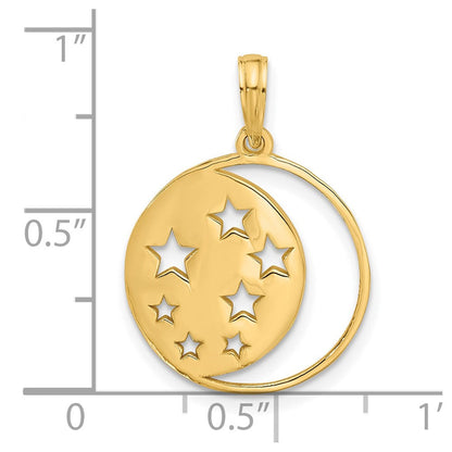 14K Gelbgold Poliert Mond und Sterne Charm