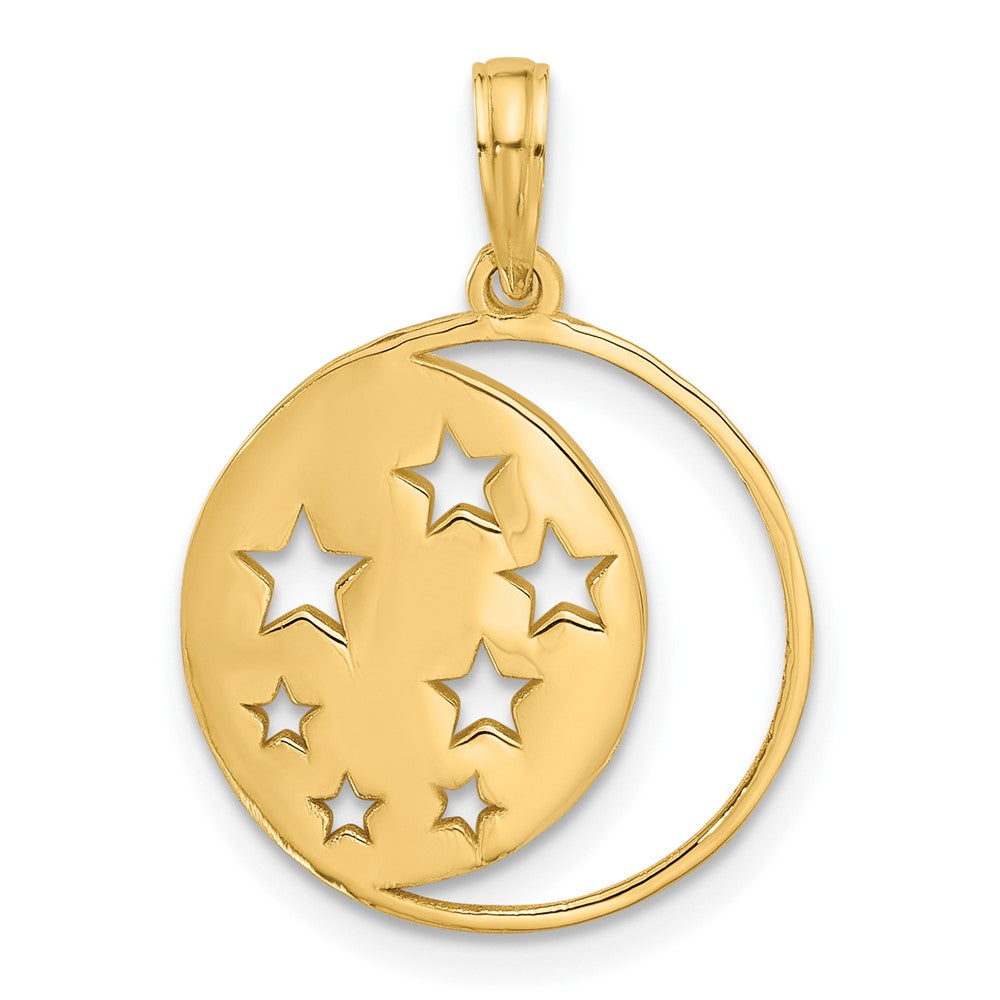 14K Gelbgold Poliert Mond und Sterne Charm