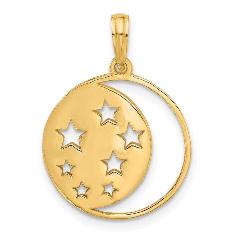 14K Gelbgold Poliert Mond und Sterne Charm