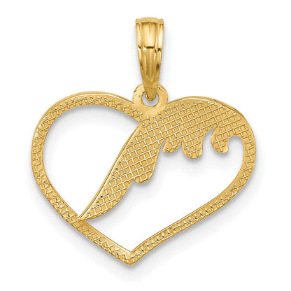 14K Gelbgold Poliert Fantasie Flügel und Herz Charm