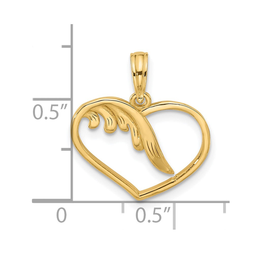 14K Gelbgold Poliert Fantasie Flügel und Herz Charm