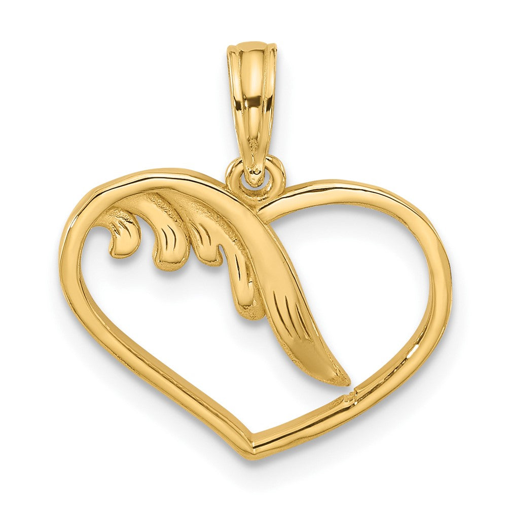 14K Gelbgold Poliert Fantasie Flügel und Herz Charm
