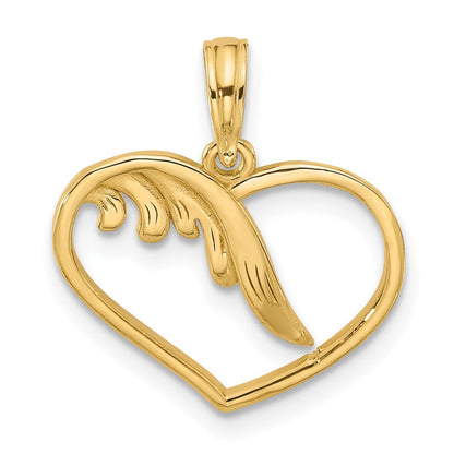 14K Gelbgold Poliert Fantasie Flügel und Herz Charm