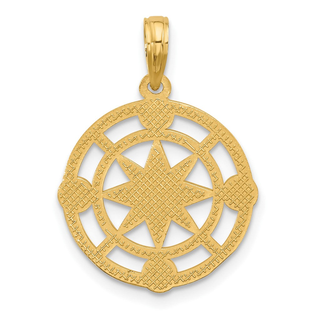 14K Gelbgold Poliert Rund Kompass Charm