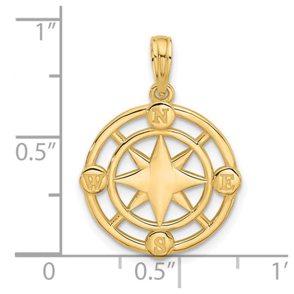14K Gelbgold Poliert Rund Kompass Charm