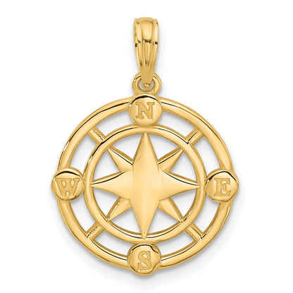 14K Gelbgold Poliert Rund Kompass Charm